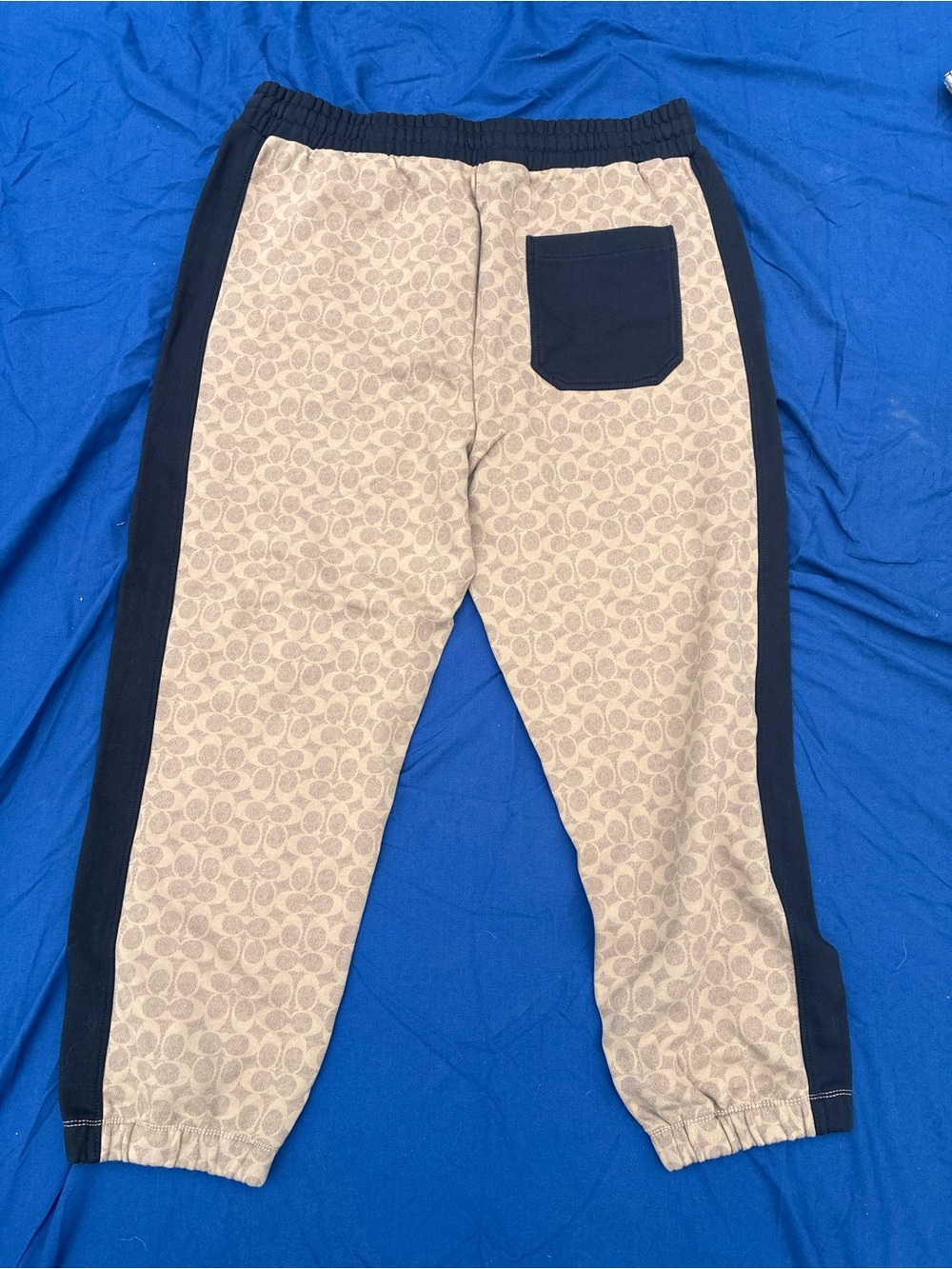 Coach Men's Beige Logo-Pattern Joggers with Black Side Panels - Picture 2 of 3